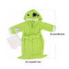 Dinosaur hooded bathrobe size dimensions for 22 inch dolls showing height and width measurements