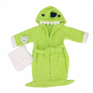 Green dinosaur hooded bathrobe for 22 inch dolls with soft fabric, cute face hood and cozy design