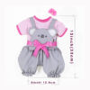 Koala overall doll outfit size dimensions for 22 inch dolls showing height and width measurements
