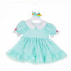 Mint striped doll dress with puff sleeves lace trim and peter pan collar for 20 to 22 inch dolls