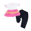 Back view of panda tutu doll outfit with layered skirt and matching black leggings for 22 inch dolls