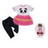 Panda face doll outfit set with pink tutu dress and black bow print leggings for 22 inch dolls