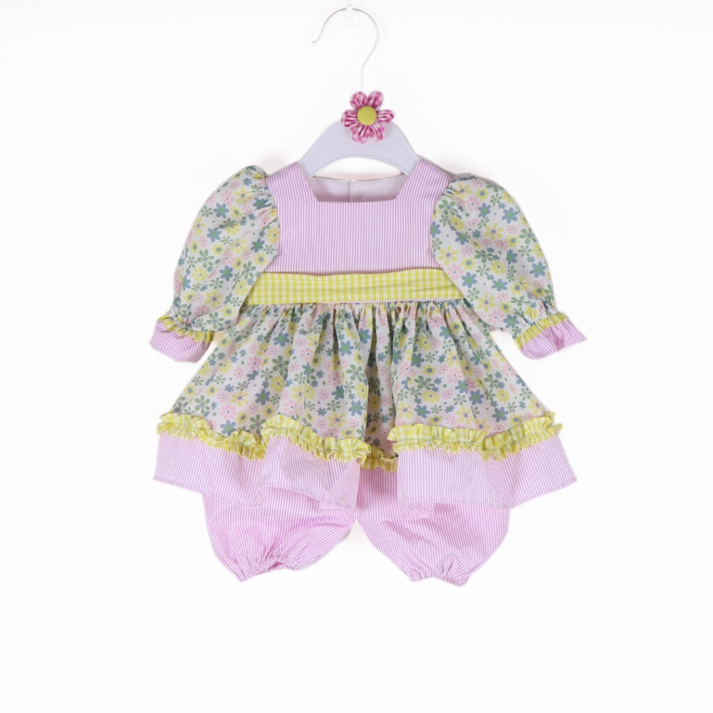 Pastel floral ruffle dress outfit with bloomers for reborn dolls fits 20 to 22 inch dolls