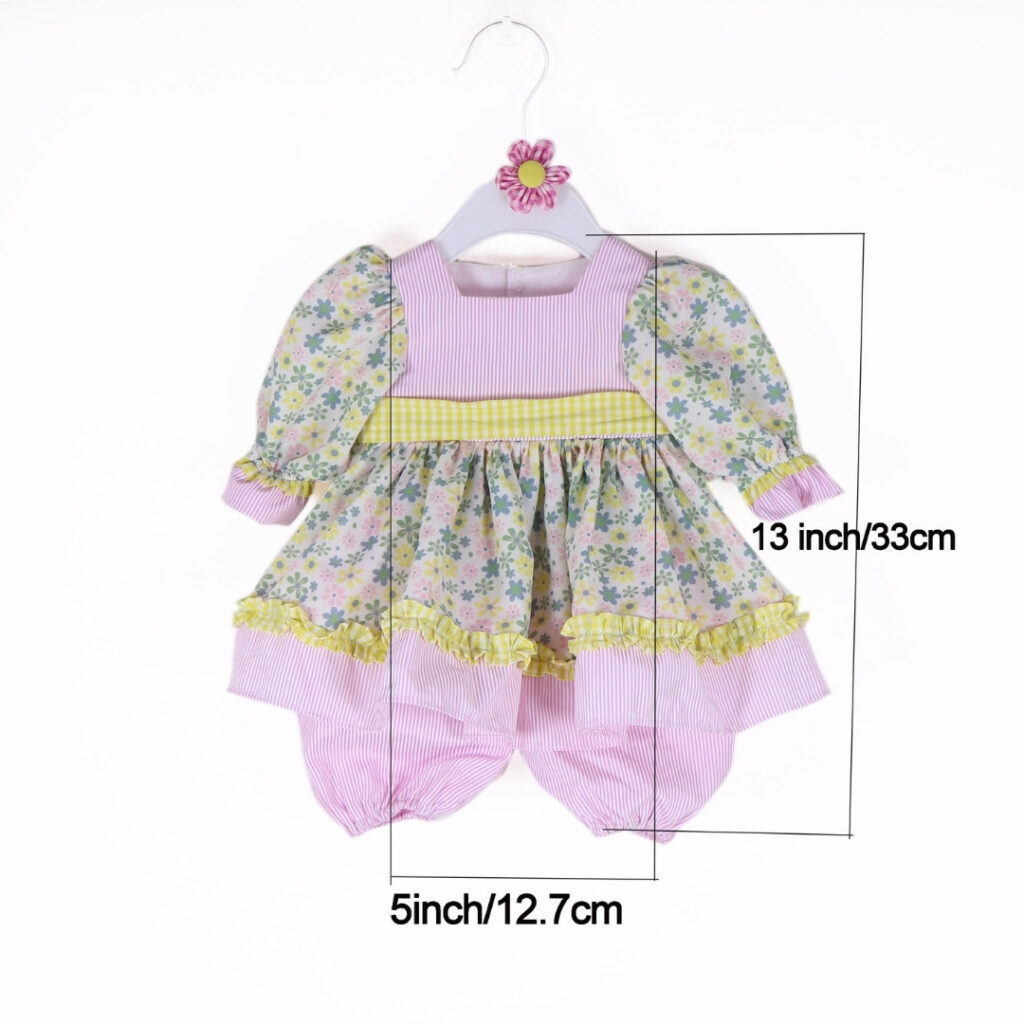 Pastel floral doll outfit sizing guide for 20 to 22 inch reborn dolls