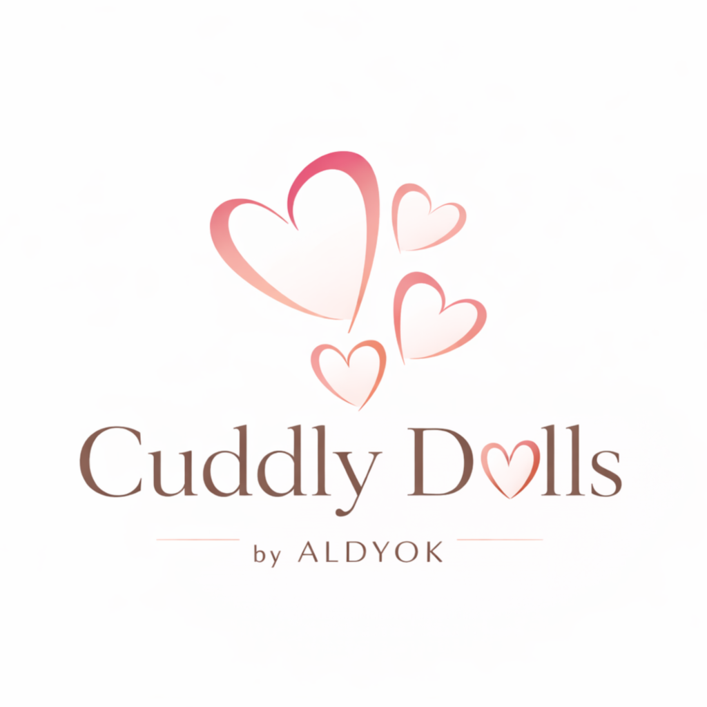 cuddly dolls by aldyok logo with pink hearts and elegant serif typography
