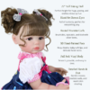 Stella Rae reborn doll close up showing brown eyes brunette curls hand painted face and soft vinyl body details